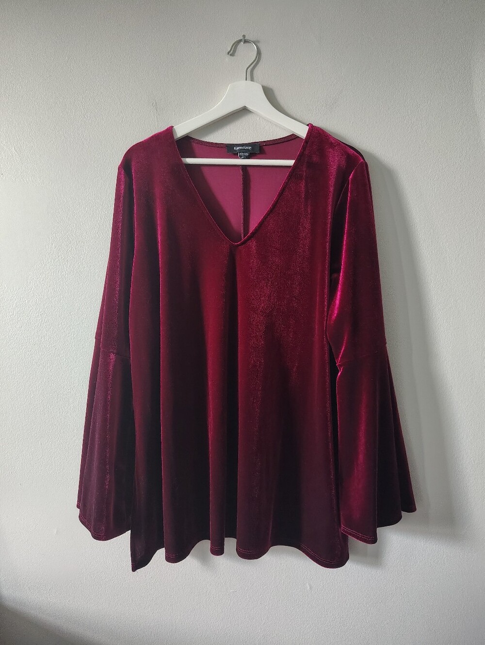 Karen Kane Burgundy Red Bell Flare Sleeve Velvet Top